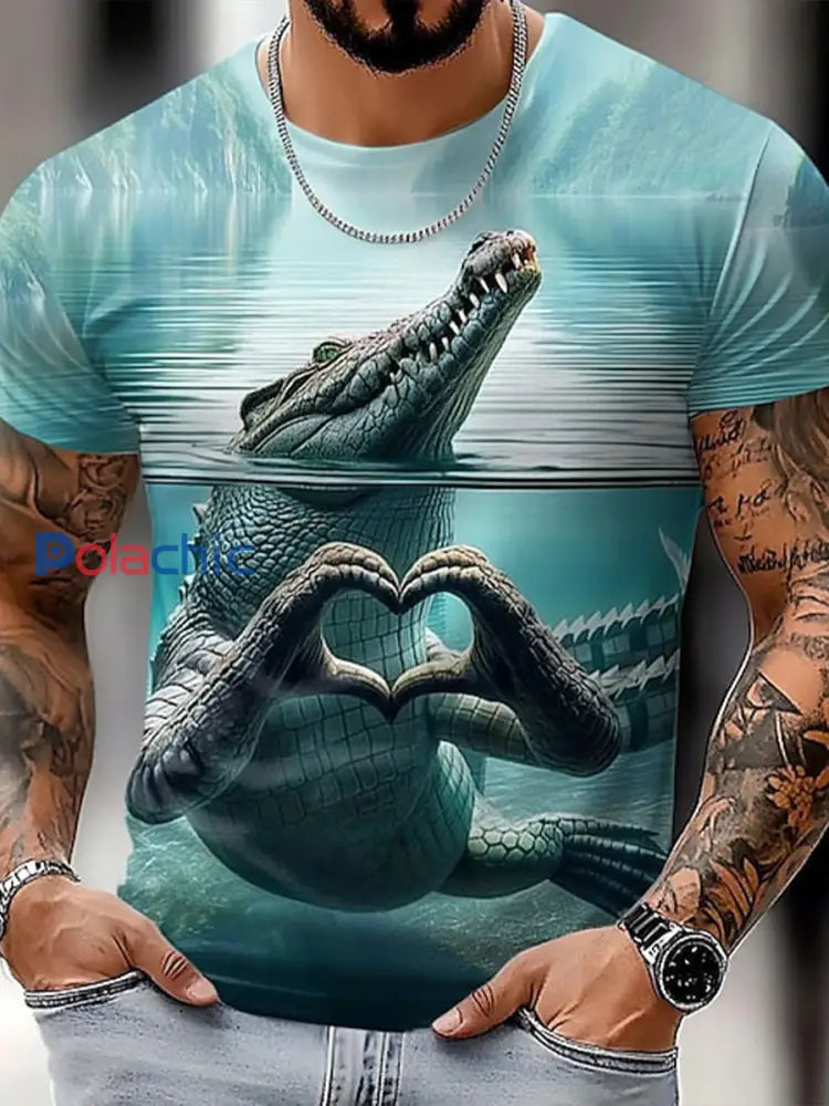 T-shirt d’été drôle Animal Crocodile à manches courtes pour hommes