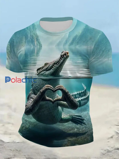 T-shirt d’été drôle Animal Crocodile à manches courtes pour hommes comme image / S