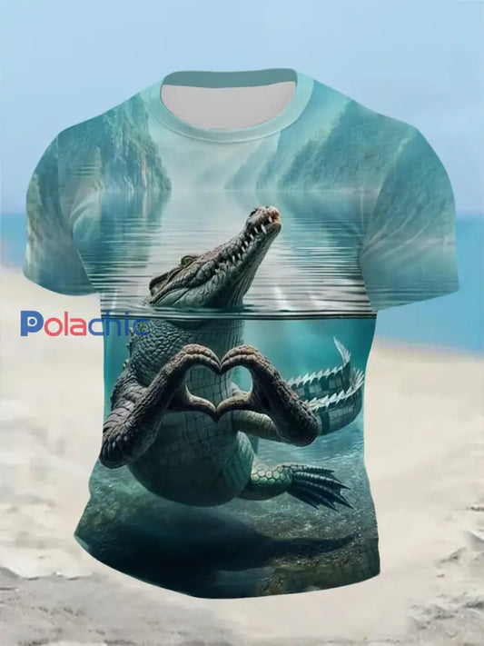 T-shirt d’été drôle Animal Crocodile à manches courtes pour hommes comme image / S