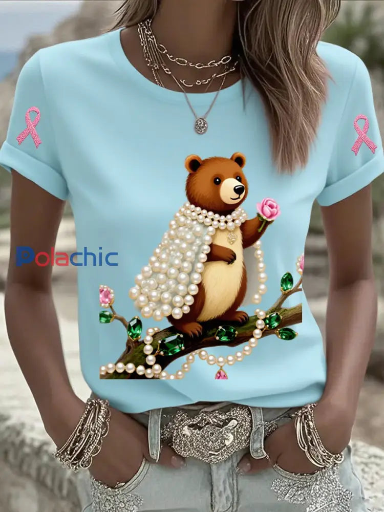 T shirt en coton imprimé ruban cancer du sein pour femmes A / S