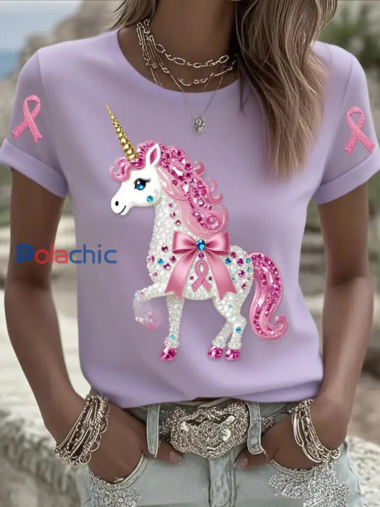 T shirt en coton imprimé ruban cancer du sein pour femmes A / S