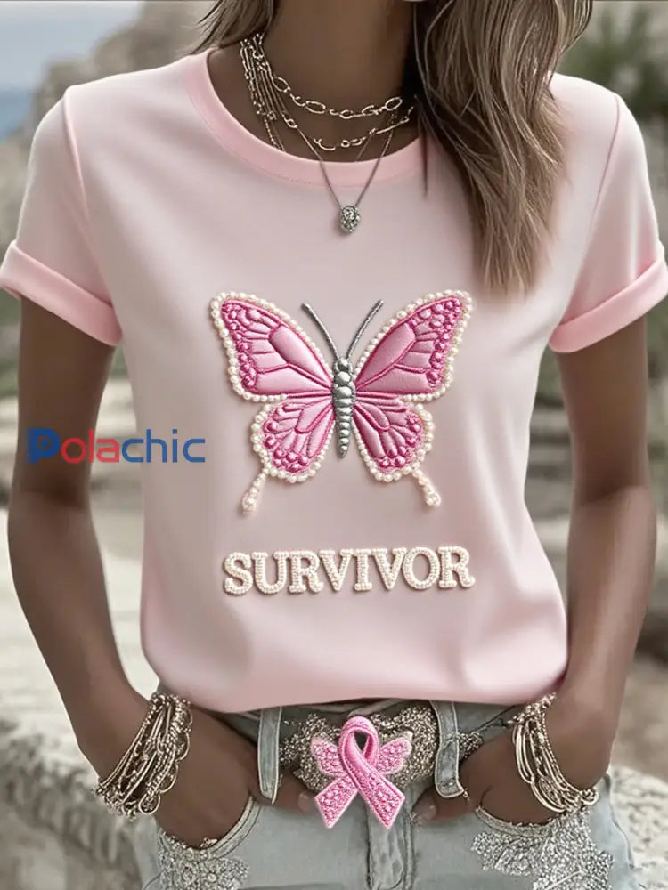 T shirt en coton imprimé ruban cancer du sein pour femmes A / S