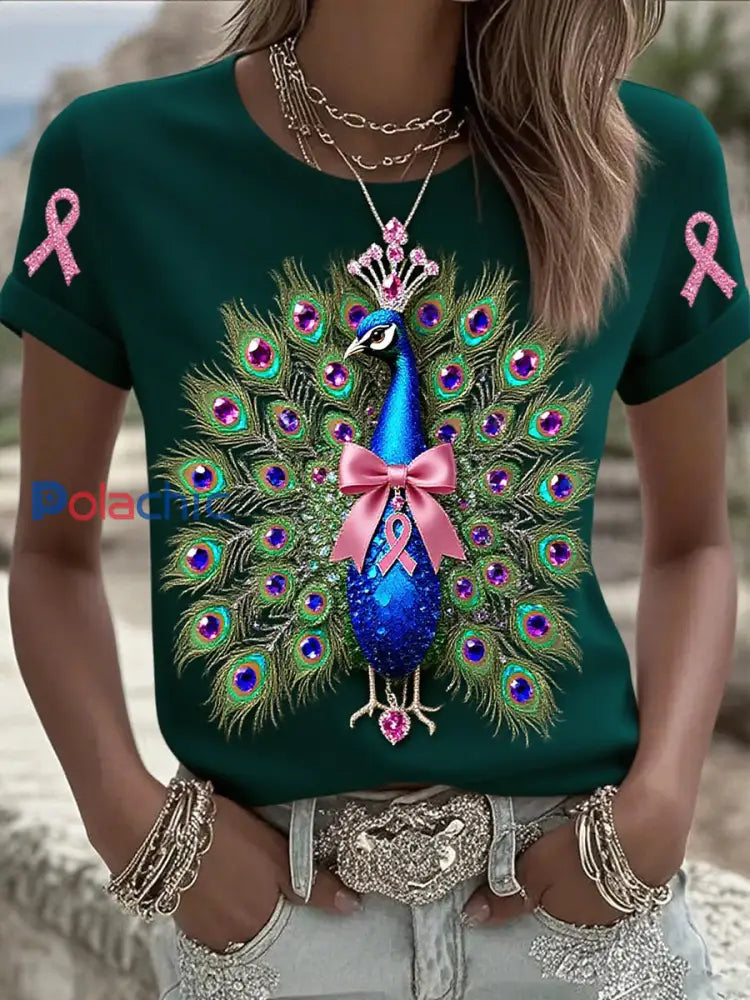 T shirt en coton imprimé ruban cancer du sein pour femmes A / S