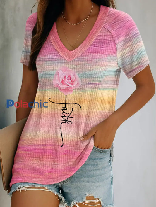 T-shirt Femme Faith Rose Imprimé Floral Rose / S