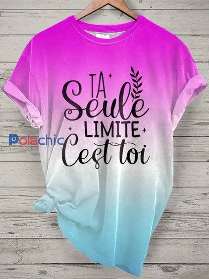 T-shirt Femme French Quote Tie Dye Print Rose / S
