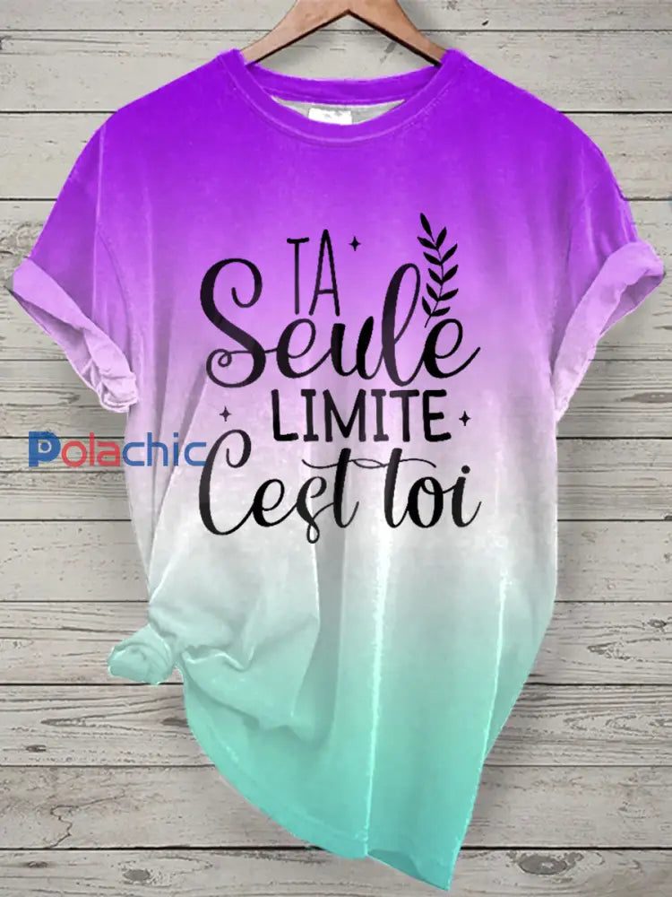 T-shirt Femme French Quote Tie Dye Print Violet / S