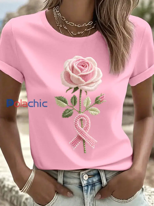 T shirt Femme Rose Brodé De Perles Rose Rose / S