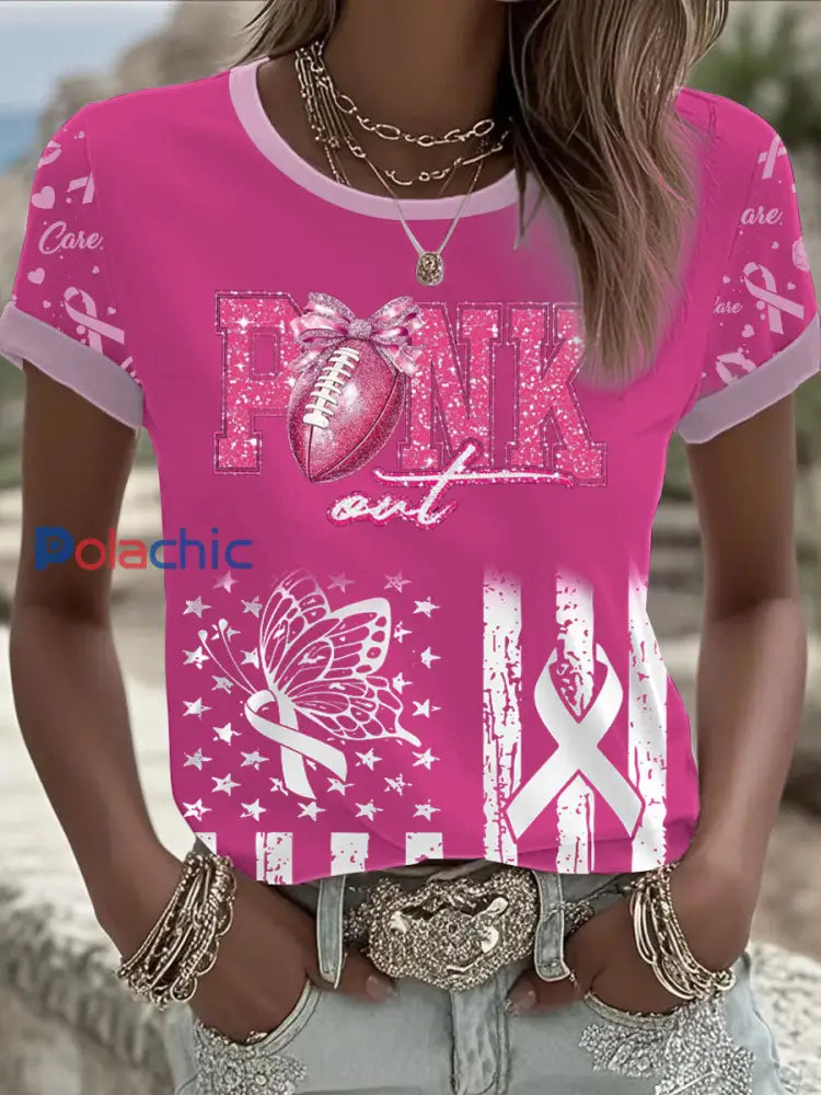 T shirt Femme Rose Cancer Du Sein Imprimé comme image / S