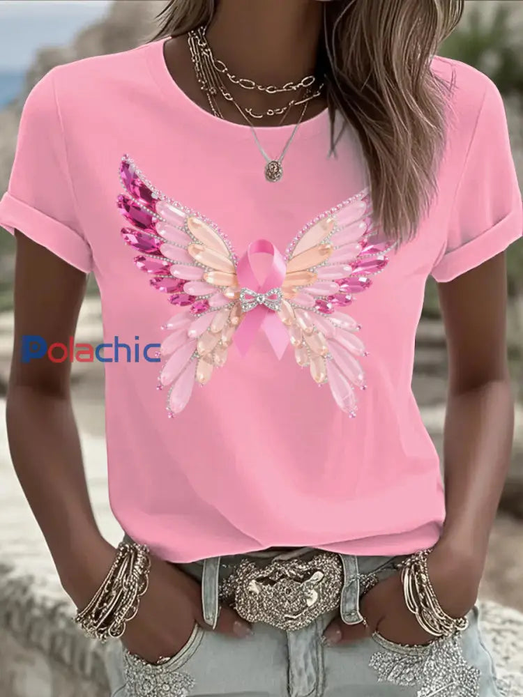 T-shirt Femme Rose Cancer Du Sein Imprimé comme image / S