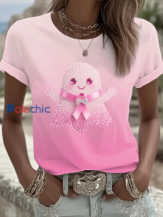 T-shirt Femme Rose Cancer Du Sein Imprimé comme image / S