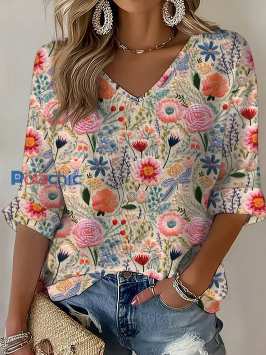 T shirt Femme Rose Gaufré Fleurs comme image / S