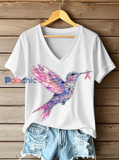 T shirt Femme Rose Imprimé Colibri Blanc / S