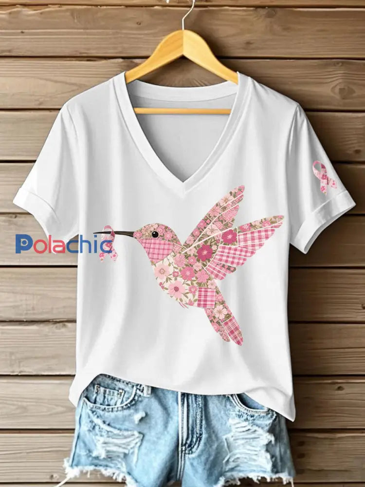T shirt Femme Rose Imprimé Colibri Blanc / S
