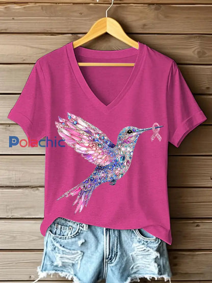 T shirt Femme Rose Imprimé Colibri Rose Rouge / S