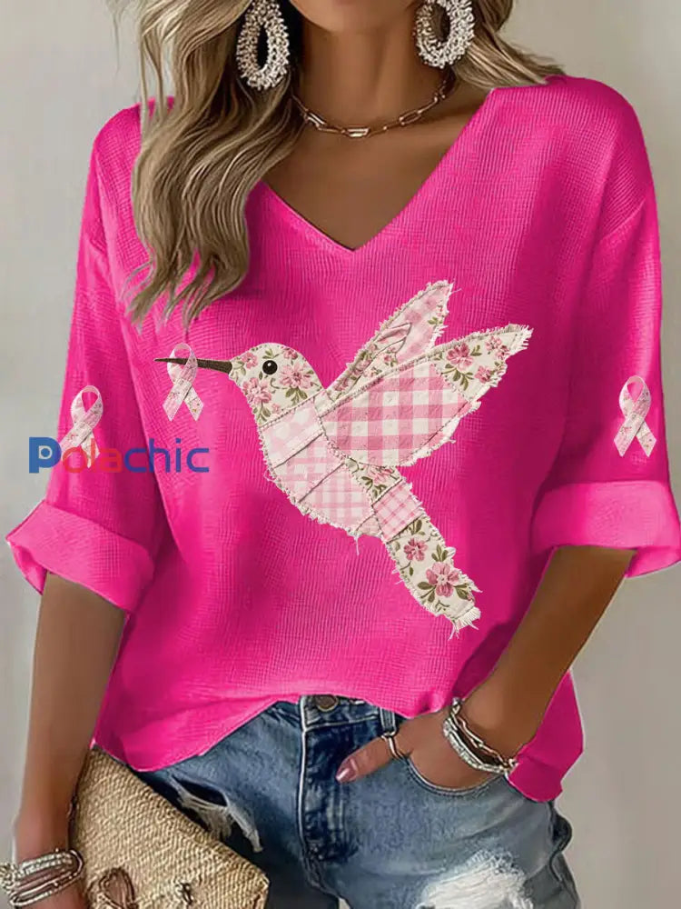 T shirt Femme Rose Imprimé Colibri Rose Rouge / S