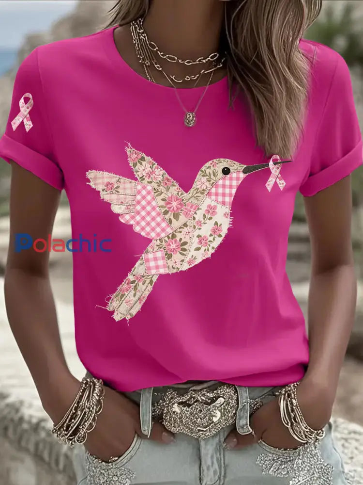 T shirt Femme Rose Imprimé Colibri Rose Rouge / S