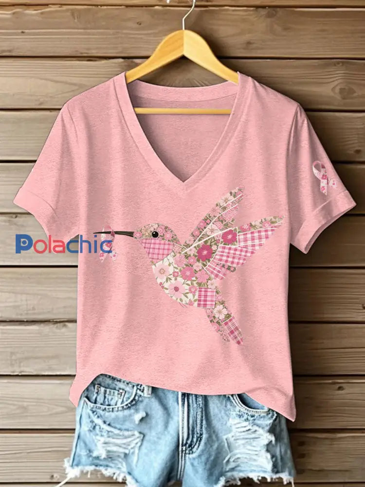 T shirt Femme Rose Imprimé Colibri Rose / S