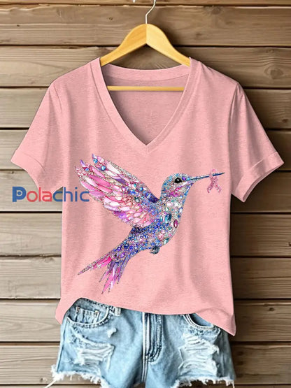 T shirt Femme Rose Imprimé Colibri Rose / S