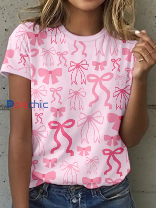 T-shirt Femme Rose Imprimé Nœud Rose / S