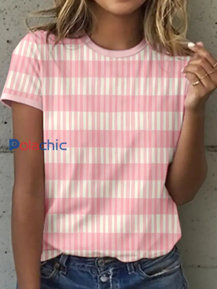 T-shirt Femme Rose Rayé Imprimé Rose / S