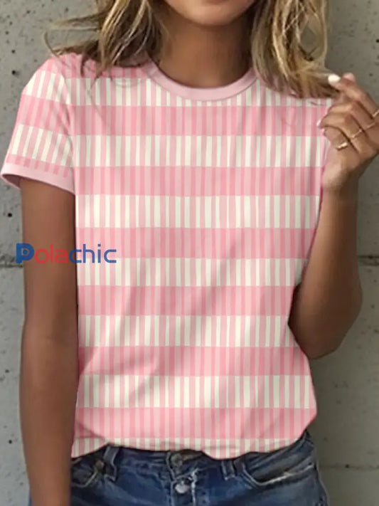 T-shirt Femme Rose Rayé Imprimé Rose / S