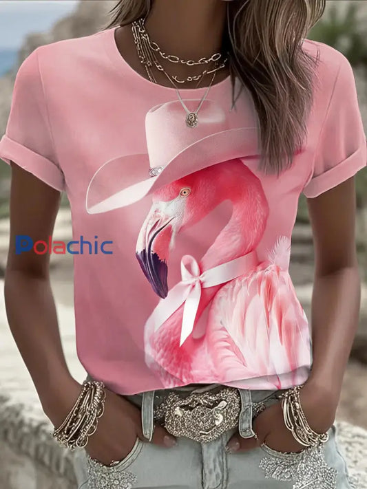 T shirt Femme Rose Ruban Imprimé Animaux à Col Rond comme image / S