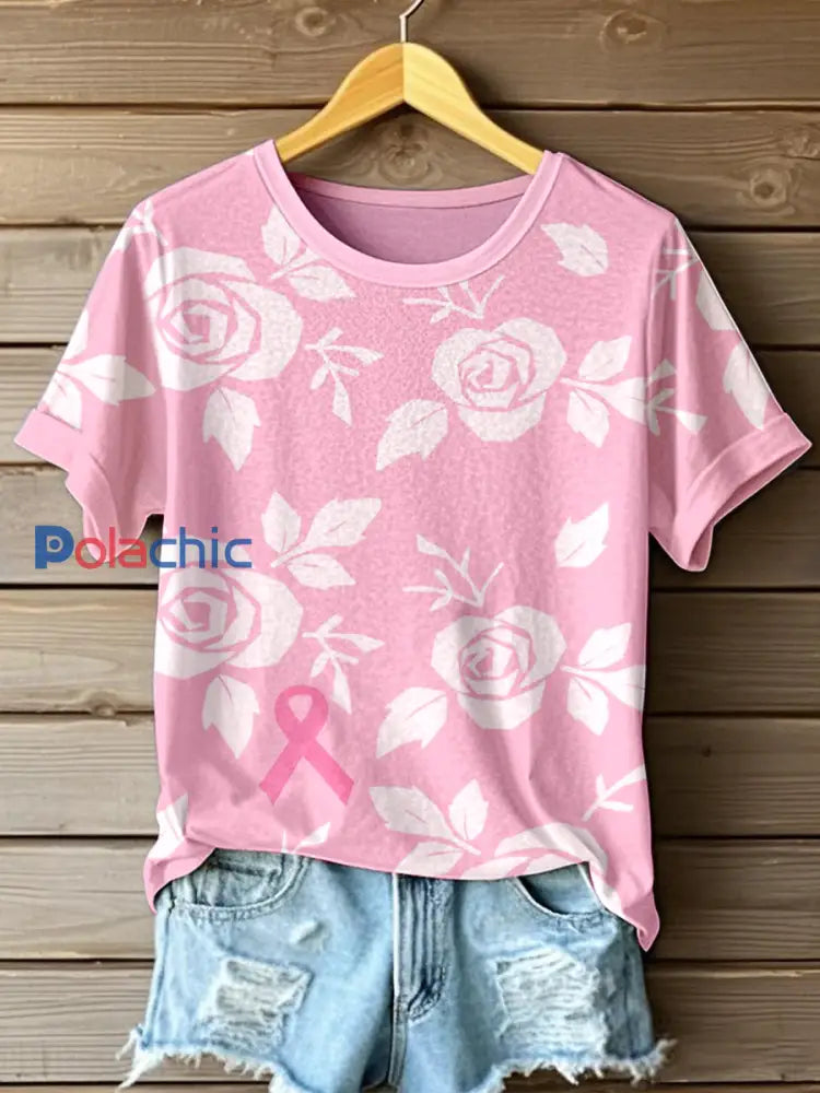 T-shirt Femme Rose & Rose Ruban Imprimé Rose / S