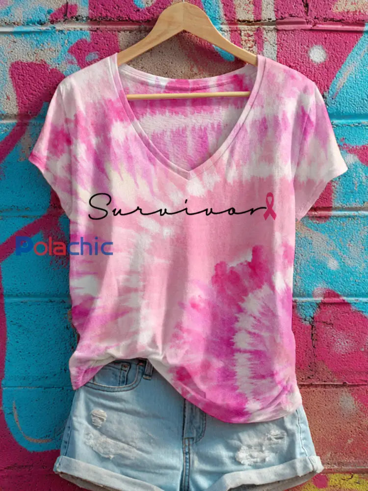 T-shirt Femme Survivor Rose Ruban Imprimé Tie-Dye Rose / S