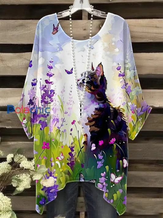 T shirt Femme Violet Imprimé Art Animal comme image / S