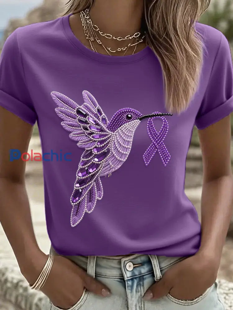 T-Shirt Femme Violet Motif Colibri pourpre profond / S