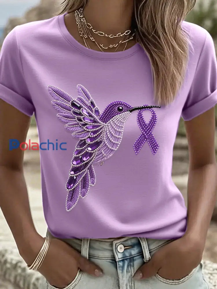 T-Shirt Femme Violet Motif Colibri pourpre / S