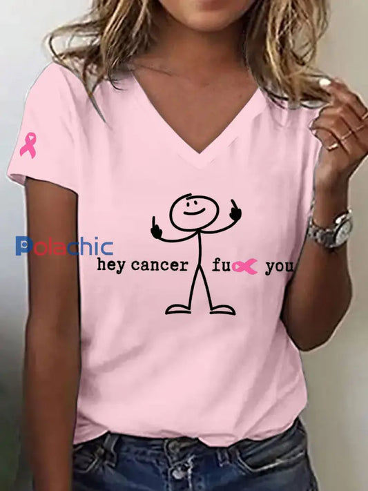 T-shirt Hey Cancer Print Femme Rose / S