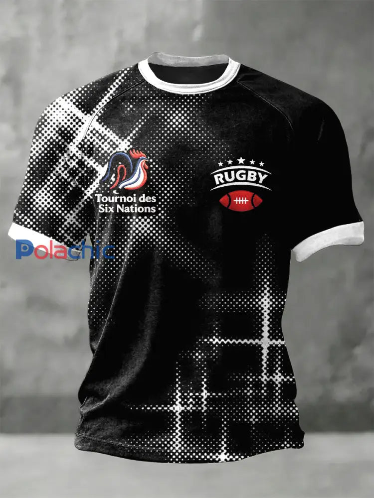 T-Shirt Homme France Six Nations Rugby Imprimé Noir En Jersey Noir / S