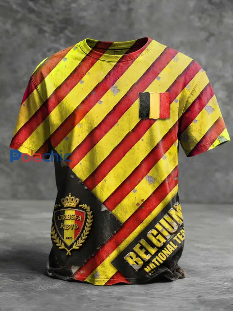 T-shirt Homme Imprimé Drapeau Belge Rayé à Manches Courtes Jaune / S