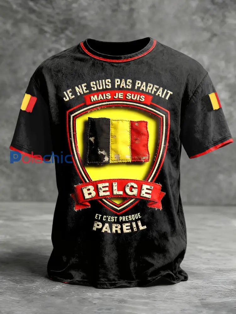 T-shirt Homme Noir Imprimé Drapeau Belge Noir / S
