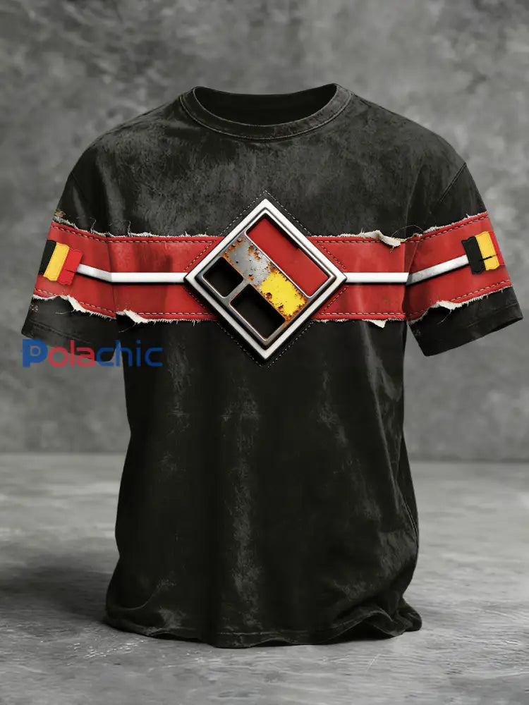 T-shirt Homme Noir Imprimé Drapeau Belge Noir / S