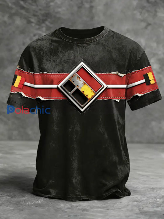 T-shirt Homme Noir Imprimé Drapeau Belge Noir / S
