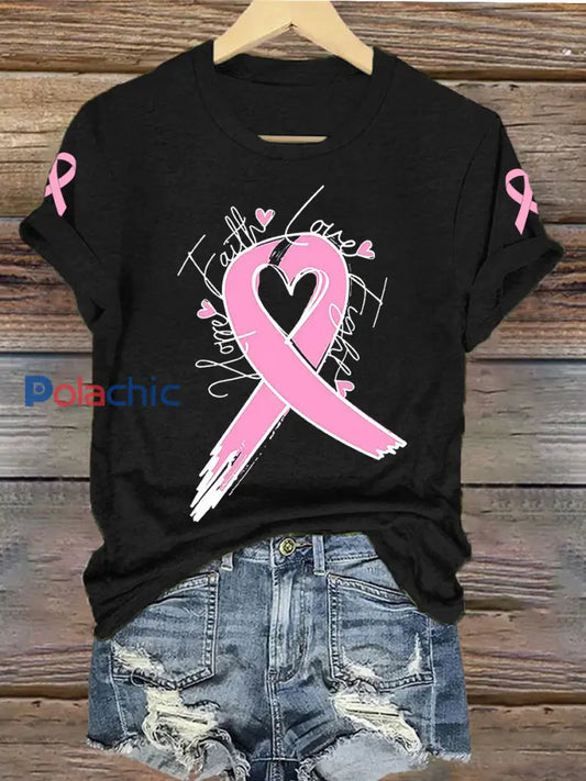 T-shirt Hope Faith Love Fight Cancer du sein pour femme Noir / S