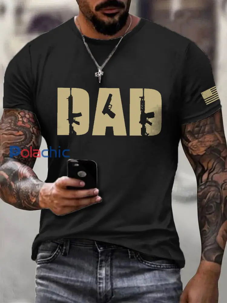 T-shirt imprimé à manches courtes inspiré de la fête des pères pour hommes Noir / S