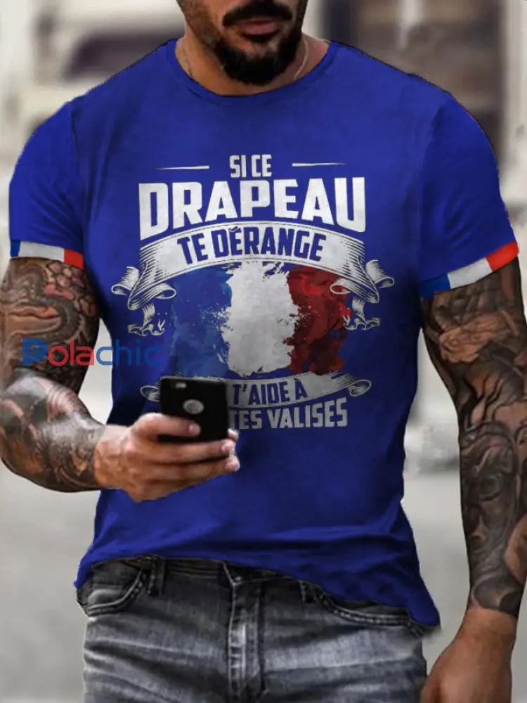 T-shirt imprimé à manches courtes Si Ce Drapeau Te Dérange Homme Bleu / S
