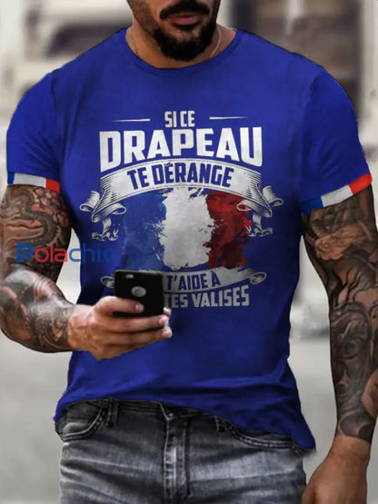 T-shirt imprimé à manches courtes Si Ce Drapeau Te Dérange Homme Bleu / S