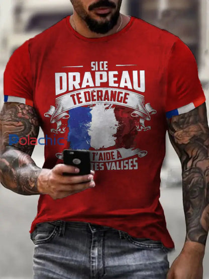 T-shirt imprimé à manches courtes Si Ce Drapeau Te Dérange Homme Rouge / S