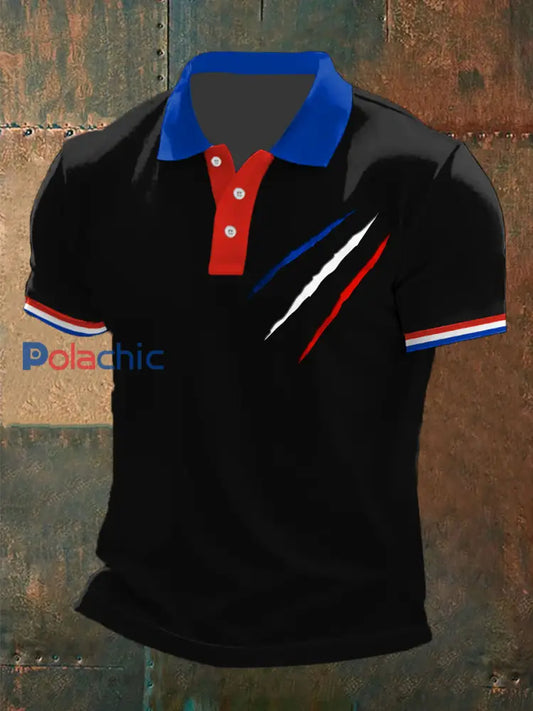 T-shirt imprimé à revers Fier français pour homme Noir / S