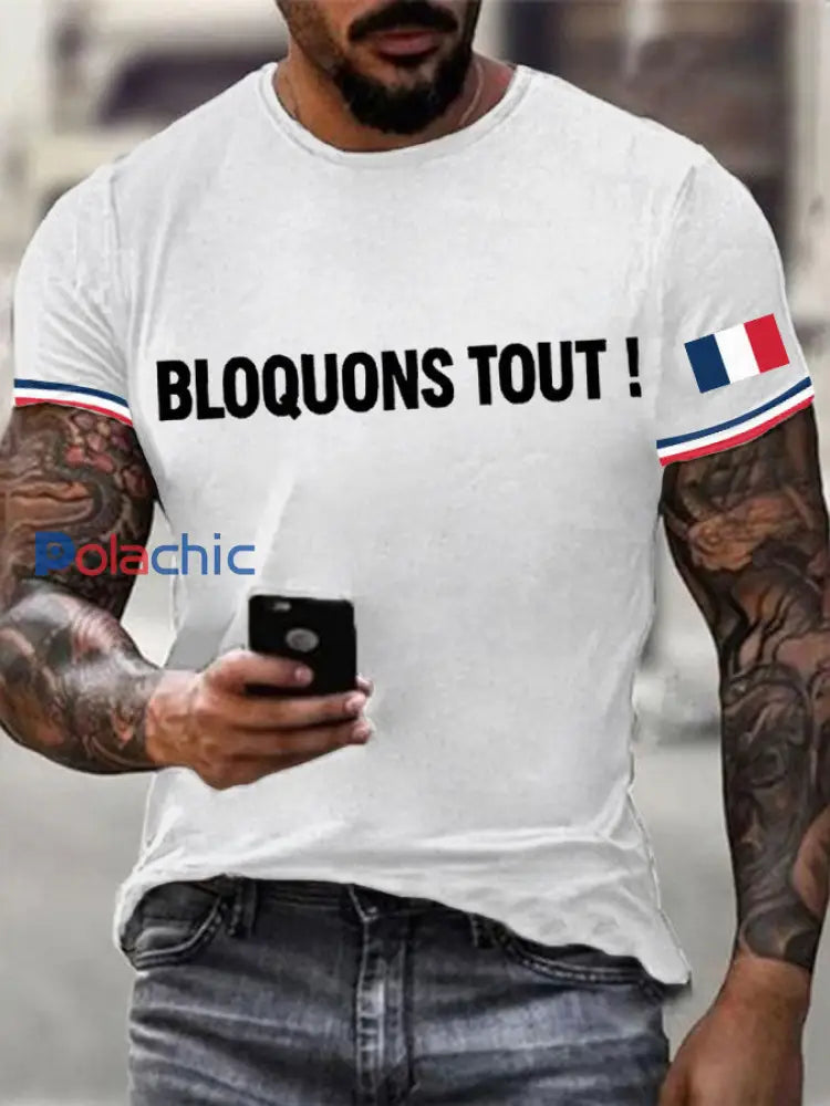 T-shirt imprimé Bloquons tout pour homme Blanc / S