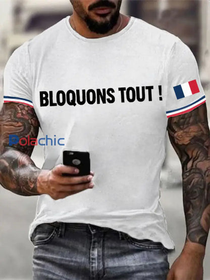 T-shirt imprimé Bloquons tout pour homme Blanc / S