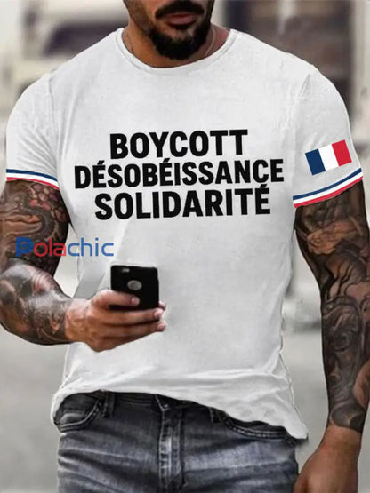 T-shirt imprimé Boycott Désobaissance Solidarité pour homme Blanc / S