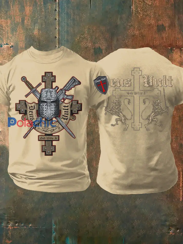T shirt imprimé croisés catholiques Deus Vult pour hommes