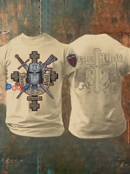 T shirt imprimé croisés catholiques Deus Vult pour hommes