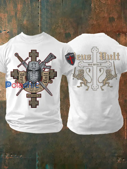 T shirt imprimé croisés catholiques Deus Vult pour hommes Blanc / S