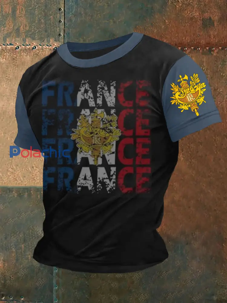 T-shirt imprimé drapeau français pour homme Noir / S